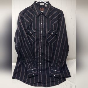 Vintage men's Plains Western Wear striped long sleeve pearl snap, Tall Large